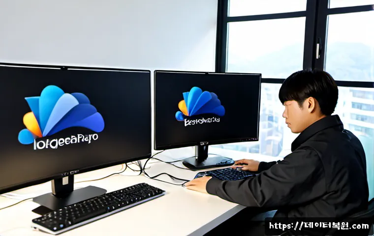 예장동 linux재설치 포맷  초기화 - Photorealistic IT technician reinstalling Linux on a sleek desktop workstation in a compact Yejang-d...