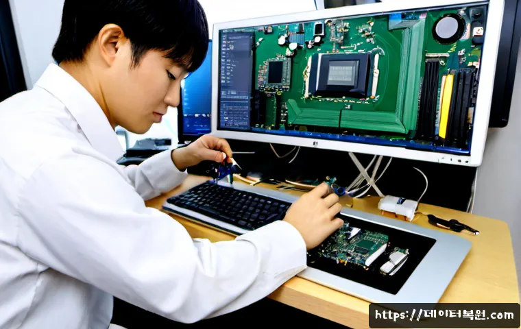 오장동 아이맥 판매 및 수리 - Photorealistic Apple-style all-in-one desktop repair workstation in Ojang-dong, Seoul, technician ca...