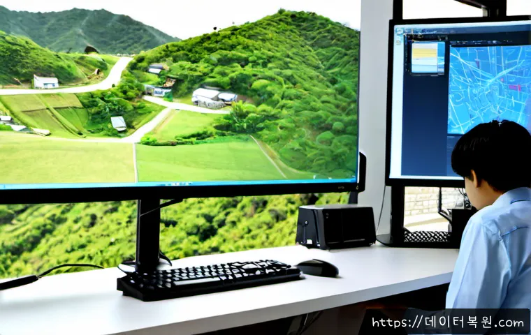 도원동 STATUS_INVALID_PARAMETER - Photorealistic remote IT support workstation in a compact office near a hillside neighborhood, dual ...