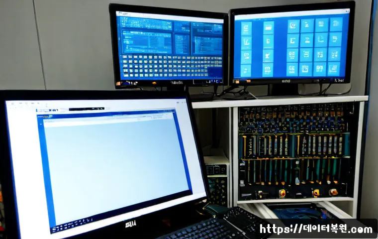 예지동 STATUS_KERNEL_STACK_CORRUPTION - Photorealistic IT support workstation in a compact Yeji-dong electronics repair workshop, dual monit...