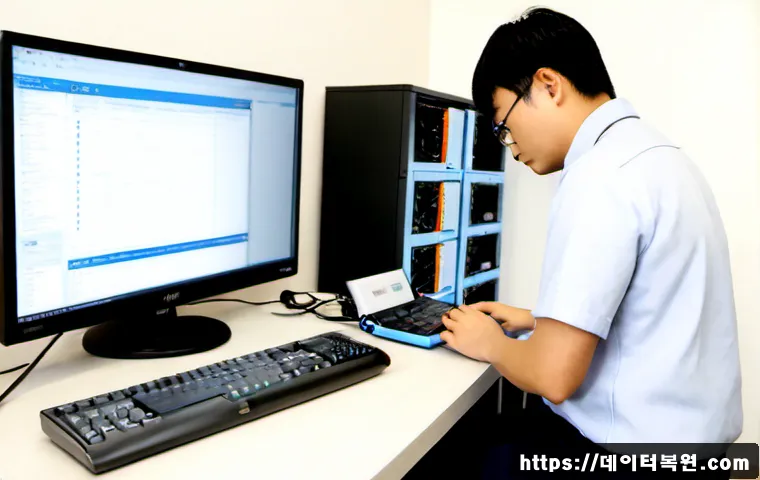 청운효자동 server출장방문수리점 - Photorealistic onsite server repair in a compact Cheongun-Hyoja neighborhood office, technician diag...