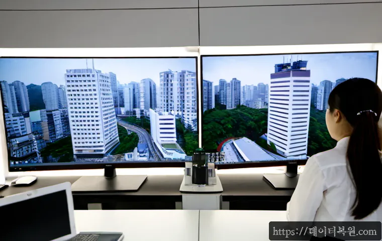 도렴동 DEVICE_DRIVER_MISMATCH - Photorealistic architectural workstation in a quiet central Seoul office near Doryeom-dong, dual mon...