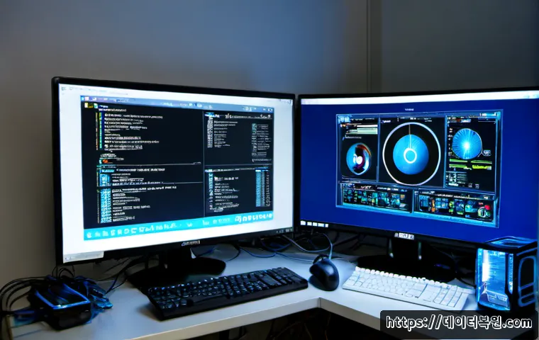 회덕동 DPC_WATCHDOG_VIOLATION - Photorealistic IT support workstation in Hoedeok-dong, South Korea, dual-monitor desktop frozen duri...