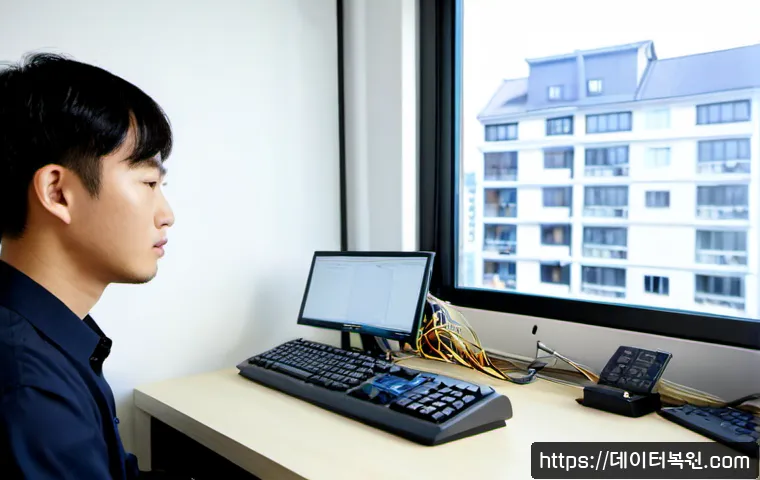 사당동 HARDWARE_MEMORY_FAILURE - Photorealistic remote IT support workstation in a compact Sadang-dong apartment office, technician r...