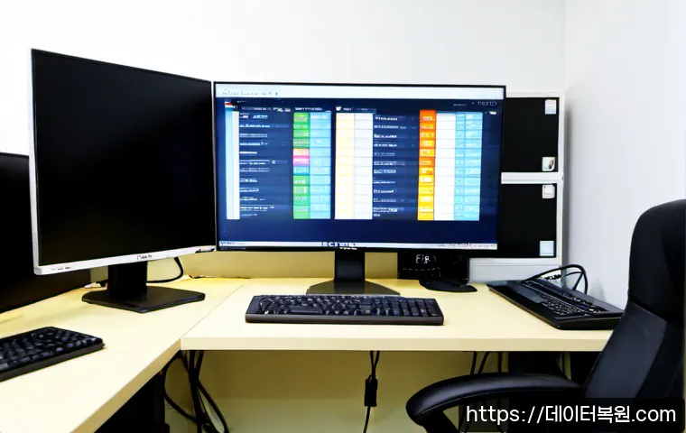 수표동 STATUS_INVALID_DEVICE_REQUEST - Photorealistic IT support workstation in a compact Seoul office near Supyo-dong, ultrawide monitor s...