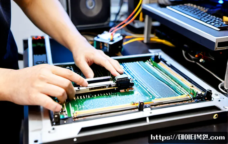 인헌동 오버클럭 뚜따 - Photorealistic precision PC workshop in a compact Inheon-dong apartment studio, technician carefully...