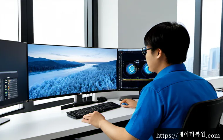 강동구 STATUS_KERNEL_CONNECTION_TIMEOUT - Photorealistic product design workstation in a Gangdong-gu high-rise office, dual monitors showing a...