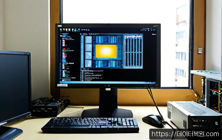 망원동 NTLDR is compressed - Photorealistic IT repair workstation in a compact Mangwon neighborhood office, technician inspecting...