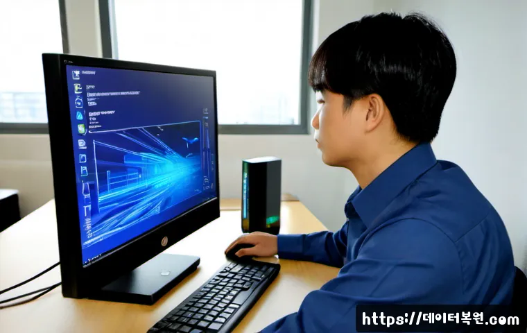 향동동 STATUS_KERNEL_FILE_SYSTEM_ERROR - Photorealistic IT support workstation in a modern apartment near a quiet Korean new-town greenway, d...