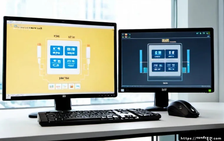 동작구 STATUS_KERNEL_DISK_ERROR - Photorealistic IT support workstation in Dongjak district, dual monitors showing a clean disk diagno...
