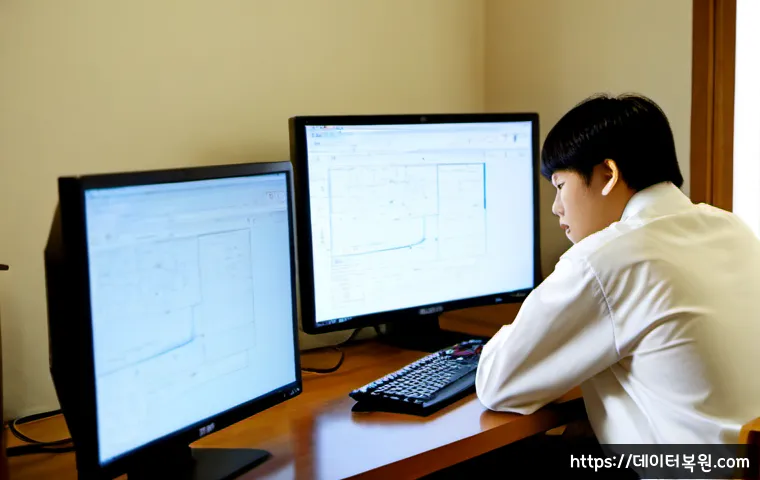 사간동 STATUS_INVALID_THREAD - Photorealistic IT support workstation in a quiet historic Seoul neighborhood office, ultrawide monit...