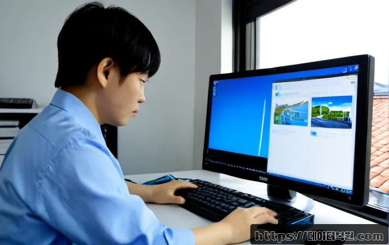 적선동 윈도우8 windows8 재설치 포맷  초기화 - Photorealistic remote IT support workstation in a compact Seoul office, a Windows 8-era desktop comp...