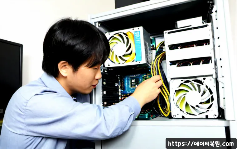 성현동 파워조립 및 교체수리 - Photorealistic desktop PC repair workstation in a compact Seonghyeon-dong apartment office, technici...