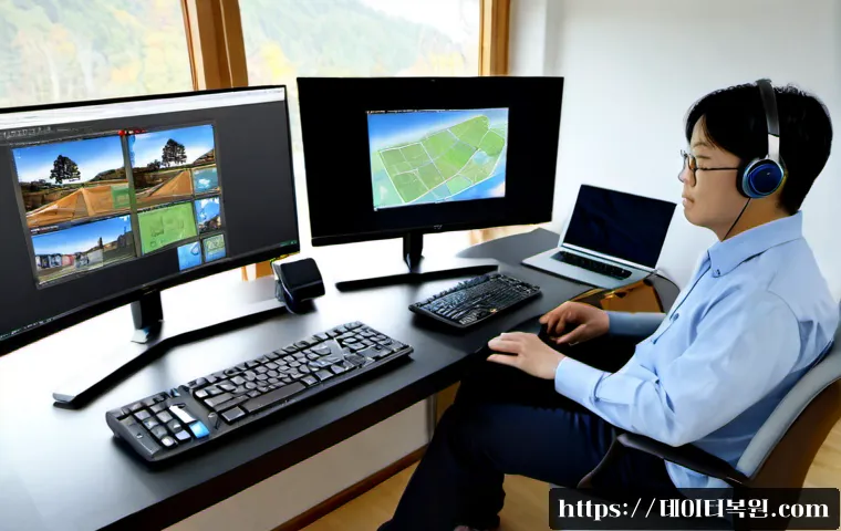지축동 STATUS_PRIVILEGED_INSTRUCTION - Photorealistic remote IT support workstation in a quiet suburban apartment near wooded hills, dual m...