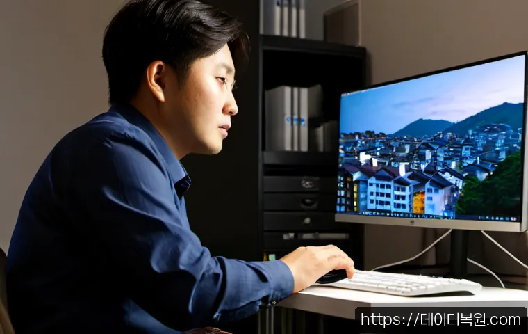 창성동 부팅불가 - Photorealistic remote-support scene in a compact Changseong-dong design studio, desktop workstation ...