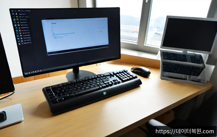 행주동 press  f4  key - Photorealistic remote-support workstation in a quiet Haengju-dong apartment, technician pressing the...