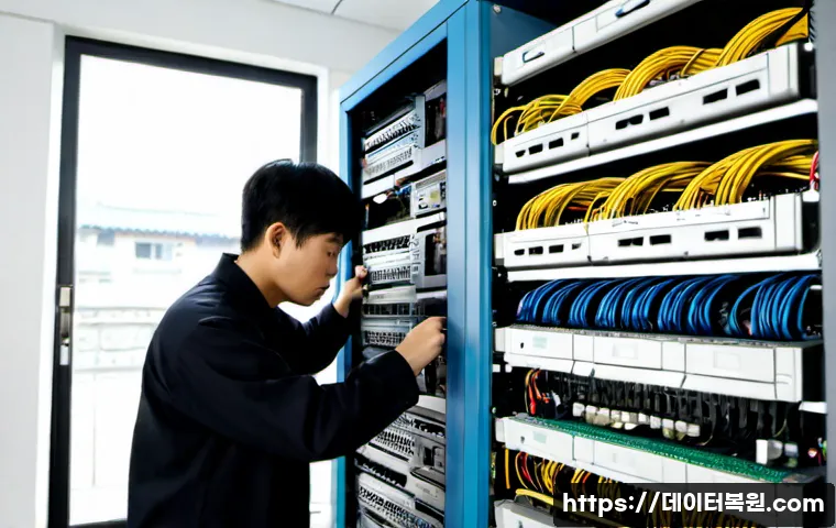 통의동 server출장방문수리점 - Photorealistic onsite server repair inside a compact Tongui-dong office near traditional low-rise ar...