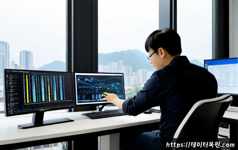 충신동 STATUS_KERNEL_MODULE_NOT_FOUND - Photorealistic IT technician at a sleek workstation in a compact Chungsin-dong office, inspecting an...