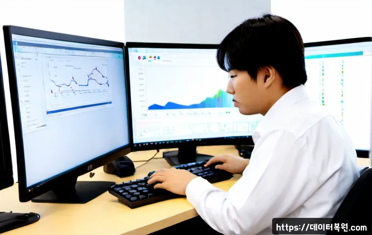 별양동 SYSTEM_THREAD_EXCEPTION_NOT_HANDLED - Photorealistic IT support workstation in a modern Byeoryang-dong apartment office, dual monitors sho...