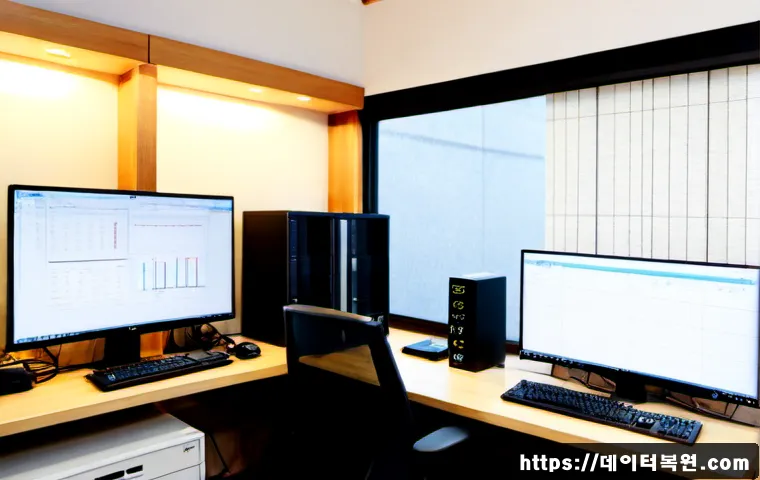 계동 STATUS_KERNEL_POWER_FAILURE - Photorealistic IT support workstation in a quiet traditional Seoul neighborhood office, desktop towe...