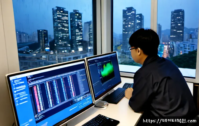 태평로 STATUS_UNSUCCESSFUL - Photorealistic IT support workstation in a high-rise office near Taepyeong-ro, dual monitors showing...