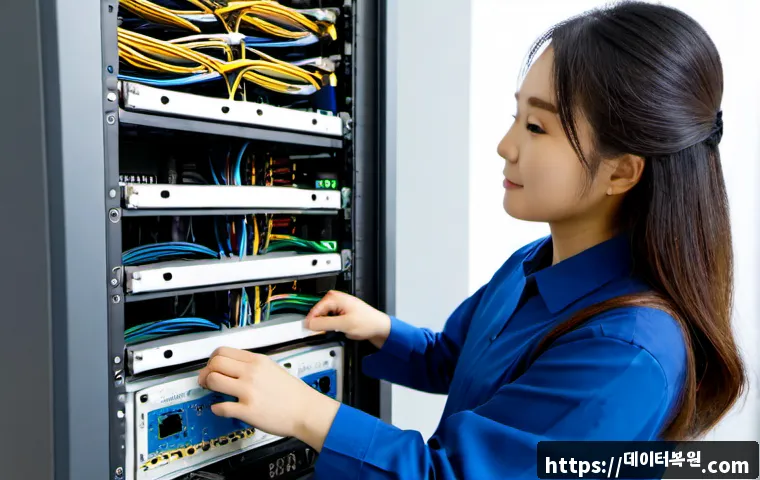 등촌동 server출장방문수리점 - Photorealistic on-site server repair in a compact Deungchon-dong office suite, technician connecting...