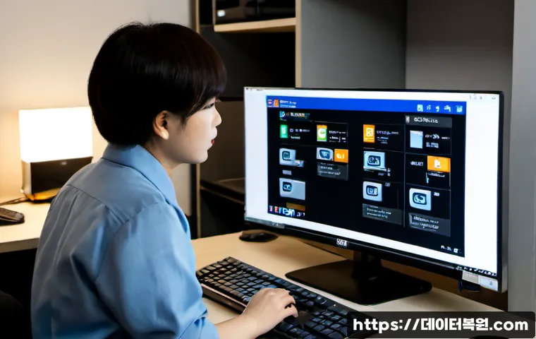 갈현동 INACCESSIBLE_BOOT_DEVICE - Photorealistic IT support workstation in a compact Galhyeon-dong office, desktop monitor showing a d...
