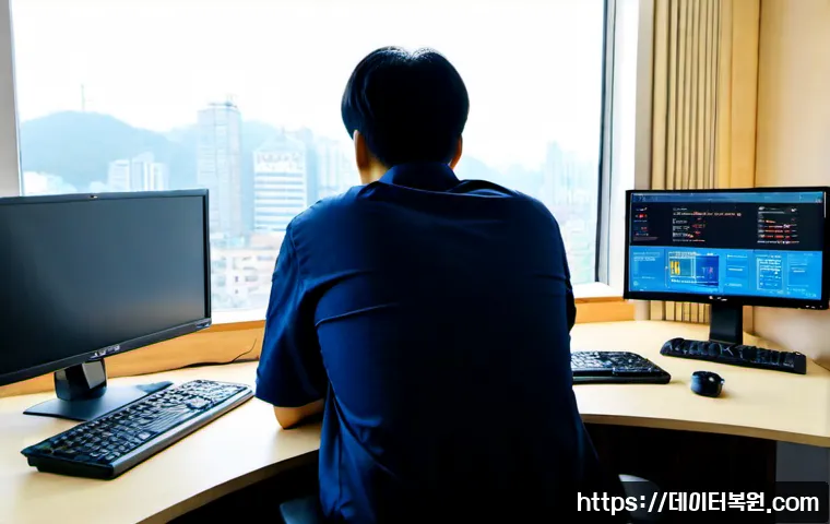 마천동 DPC_WATCHDOG_VIOLATION - Photorealistic IT support workstation in a compact Machon-dong apartment office, dual monitors showi...