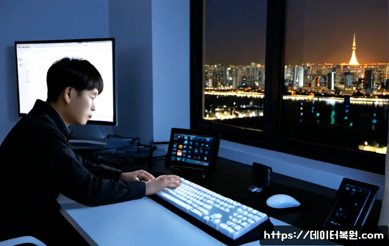 노고산동 STATUS_FLOAT_INVALID_OPERATION - Photorealistic remote-support workstation in a compact Nogosan-dong apartment office, dual monitors ...