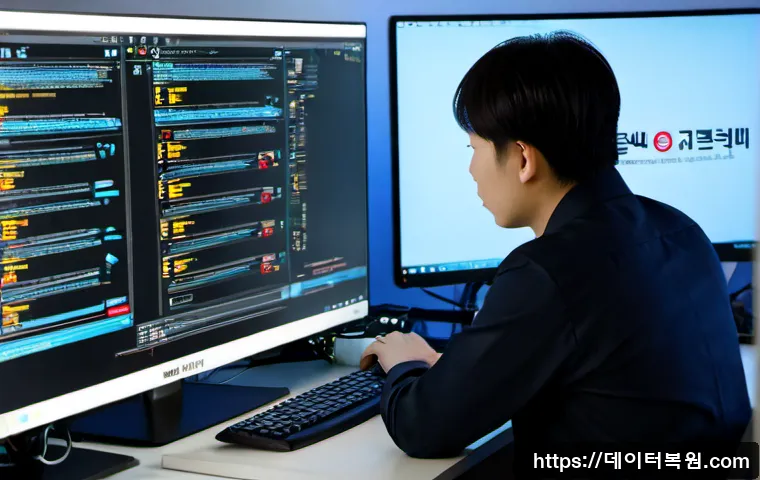 주자동 STATUS_KERNEL_PERMISSION_DENIED - Photorealistic IT support workstation, frustrated technician at a dual-monitor desktop computer disp...