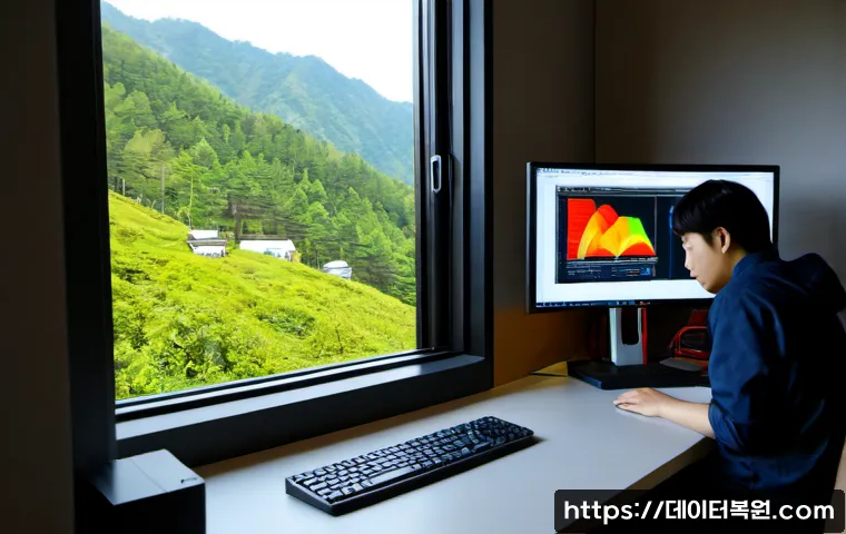 우이동 STATUS_INVALID_PARAMETER - Photorealistic IT support workstation in a quiet mountain-edge district, dual monitors showing a cle...