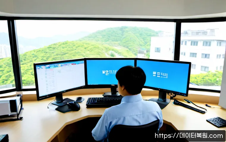 중곡동 STATUS_IMAGE_NOT_FOUND - Photorealistic remote-support workstation in a compact Junggok-dong apartment office, technician usi...