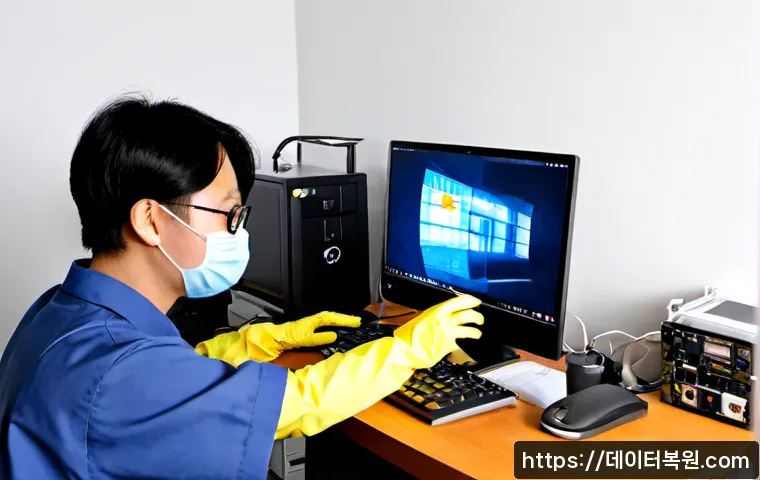 거여동 HDD조립 및 교체수리 - Photorealistic computer repair workstation in a compact Geoyeo-dong apartment office, technician wea...