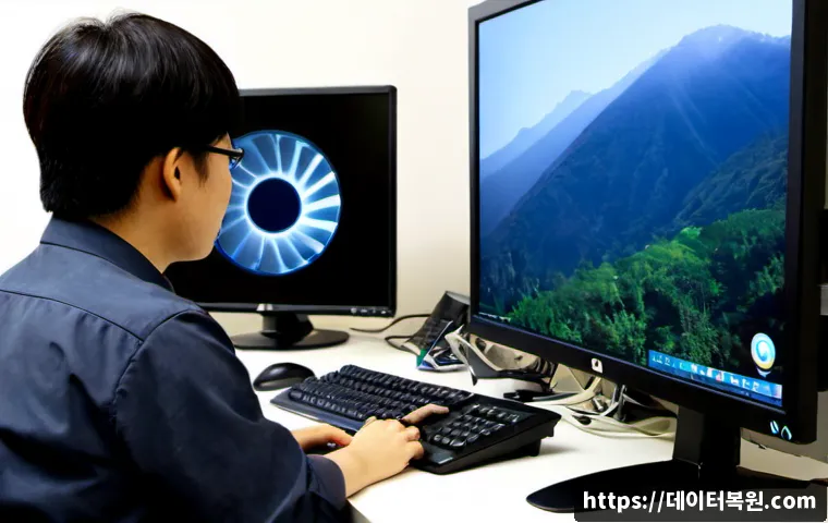 삼각산동 STATUS_DISK_READ_FAILURE - Photorealistic remote IT support workstation in a compact Samgaksan-dong apartment office, CAD-style...