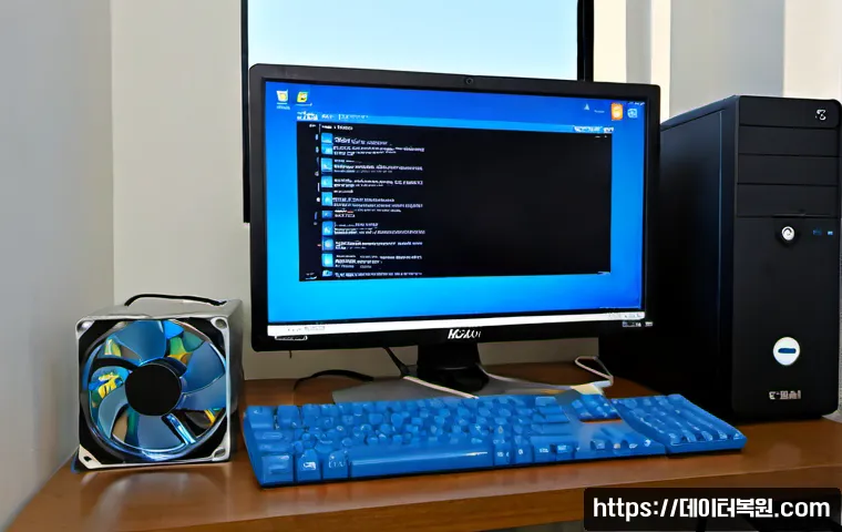 과해동 윈도우7 windows7 재설치 포맷  초기화 - Photorealistic remote computer repair workstation in a compact Korean apartment office, an older des...