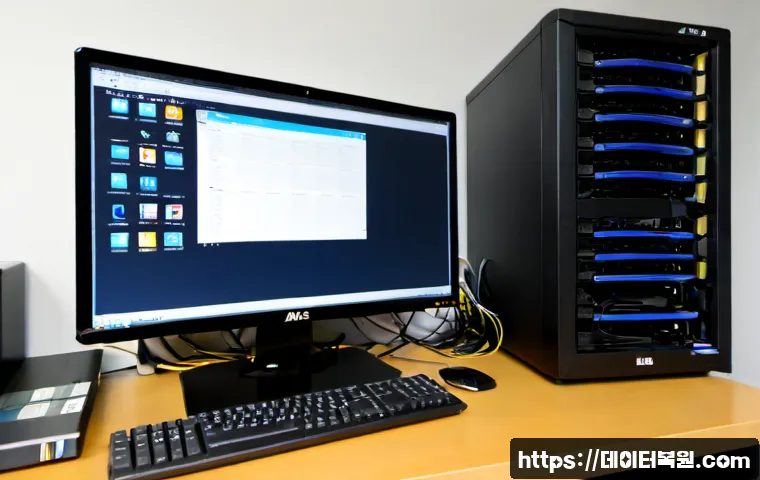 개화동 나스 nas 설정및수리 - Photorealistic NAS repair workstation in a quiet Gaehwa-dong home office, technician reconnecting co...