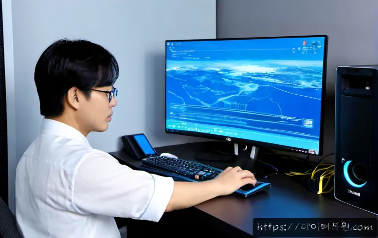 상암동 STATUS_KERNEL_APC_PENDING - Photorealistic IT support workstation in a modern digital-media office near Sangam, dual monitors sh...