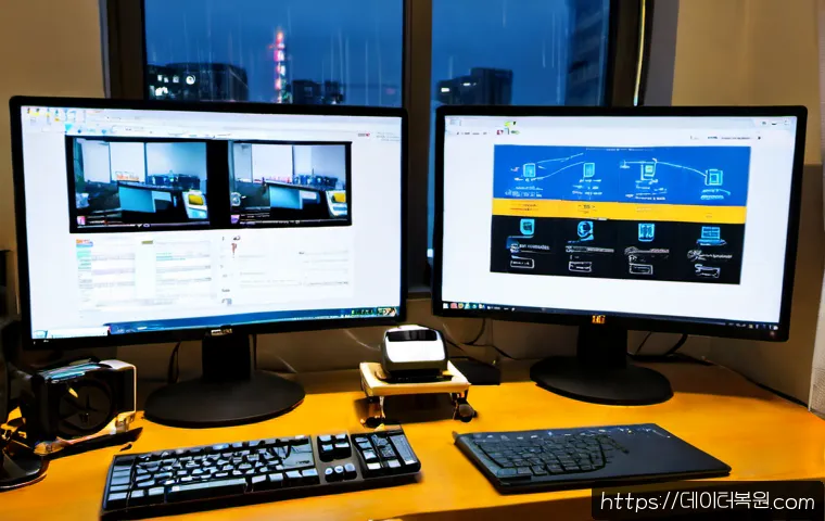 신수동 STATUS_INSTRUCTION_FAILED - Photorealistic remote IT support workstation in a compact Sinchon-area apartment office, dual monito...