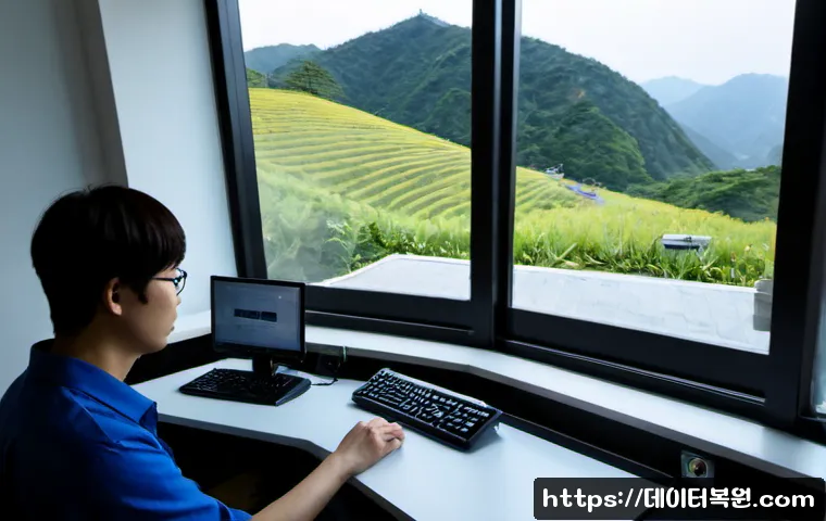 과천동 부팅안됨 - Photorealistic remote-support workstation in a quiet Gwacheon-dong apartment office, desktop tower o...
