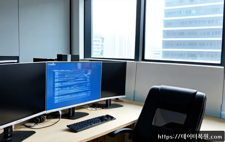 장교동 DPC_WATCHDOG_VIOLATION - Photorealistic IT support workstation in a compact Jung-gu office near Janggyo-dong, dual monitors s...