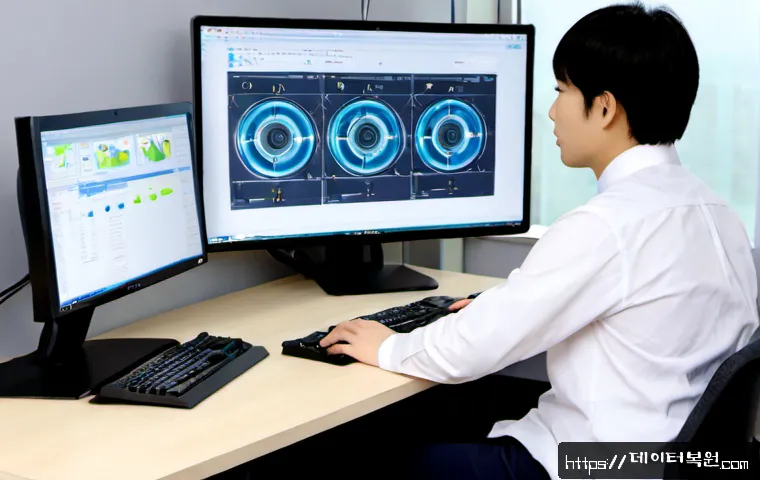오쇠동 STATUS_INSTRUCTION_FAILED - Photorealistic remote-support technician in a compact modern office in Osoe-dong, reviewing a comple...