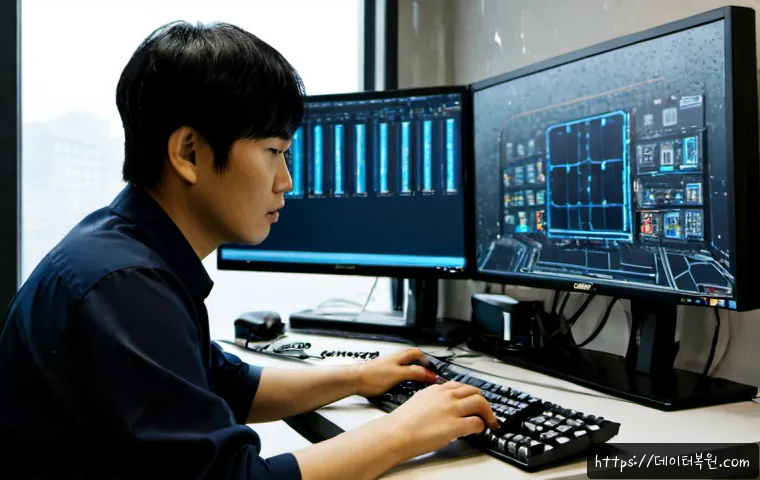 평동 STATUS_DRIVER_ENTRYPOINT_NOT_FOUND - Photorealistic IT technician troubleshooting a powerful desktop workstation in a compact industrial ...