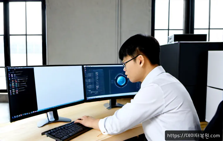 성동구 STATUS_KERNEL_HANDLE_INVALID - Photorealistic product design workstation in a Seongdong-gu studio loft, dual monitors showing a fro...