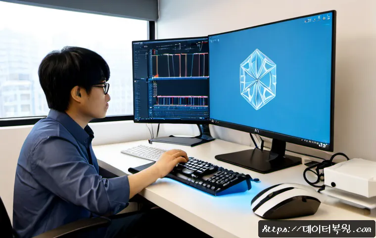 충현동 STATUS_ACCESS_VIOLATION - Photorealistic Korean software engineer at a dual-monitor workstation in a compact Chungyeon-dong of...