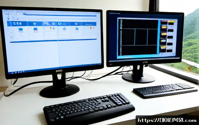 현저동 STATUS_KERNEL_MODULE_NOT_FOUND - Photorealistic IT support workstation in a compact Hyeojeo-dong apartment office, dual monitors show...