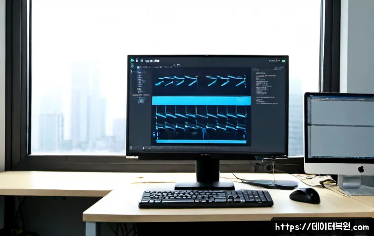 가학동 NDIS_INTERNAL_ERROR - Photorealistic IT support workstation in a quiet Gahak-dong office, dual monitors showing a blank pa...