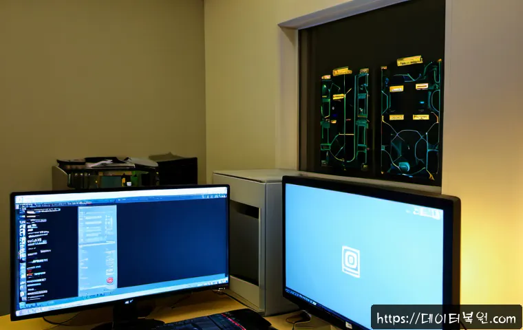 신림동 BOOTMGR is Compressed - Photorealistic IT support workstation in a compact Sillim-dong apartment office, desktop monitor sho...