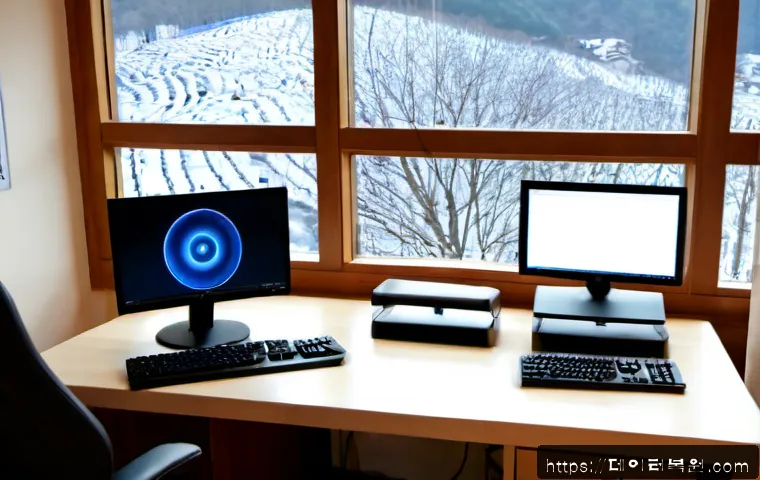 성북동 STATUS_KERNEL_THREAD_TIMEOUT - Photorealistic remote-support workstation in a quiet Seongbuk-dong hillside home office, technician ...