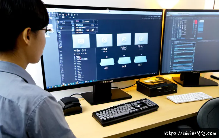 종암동 STATUS_FLOAT_UNDERFLOW - Photorealistic remote IT support workstation in a compact Jongam-dong apartment office, dual monitor...