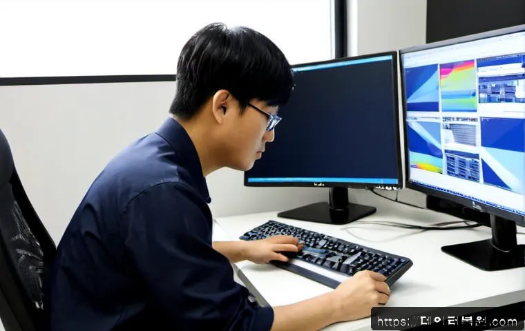 금천구 STATUS_INVALID_IMAGE_FORMAT - Photorealistic IT support workstation in a compact Geumcheon digital-office setting, technician exam...
